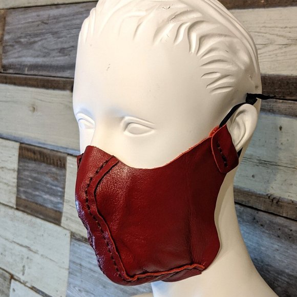 Hand Crafted Other - Red Leather Hand Stitched Face Mask NWT Hand Crafted Other - Red Leather Hand Stitched Face Mask NWT